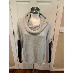 BCBG Max Azria Melodi Gray Cowl Neck Sweater W/ Vegan Leather Panels, Size M